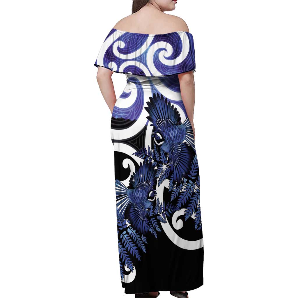 Piwakawaka New Zealand Matariki Family Matching Off Shoulder Maxi Dress and Hawaiian Shirt Maori New Year Silver Fern Purple Galaxy LT14 - Polynesian Pride