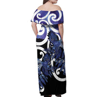Piwakawaka New Zealand Matariki Family Matching Off Shoulder Maxi Dress and Hawaiian Shirt Maori New Year Silver Fern Purple Galaxy LT14 - Polynesian Pride