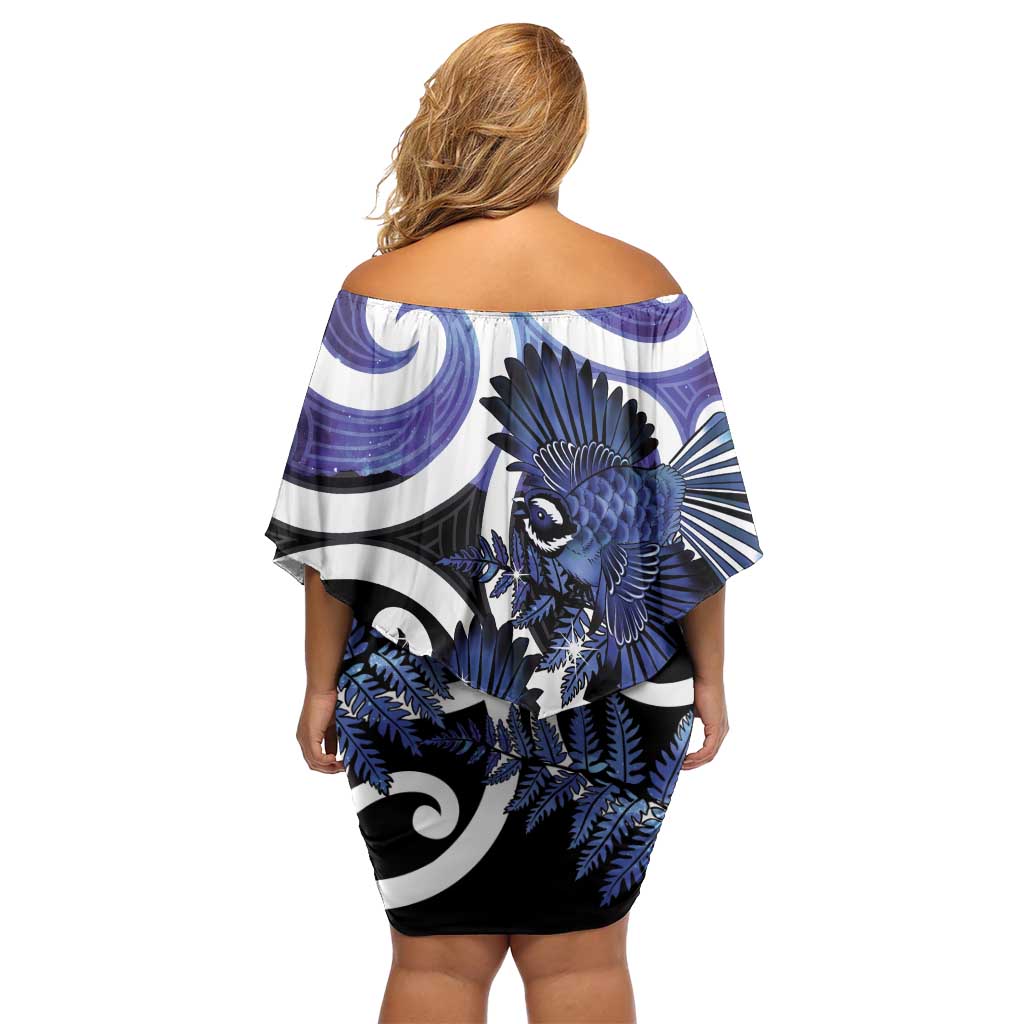 Piwakawaka New Zealand Matariki Family Matching Off Shoulder Short Dress and Hawaiian Shirt Maori New Year Silver Fern Purple Galaxy LT14 - Polynesian Pride