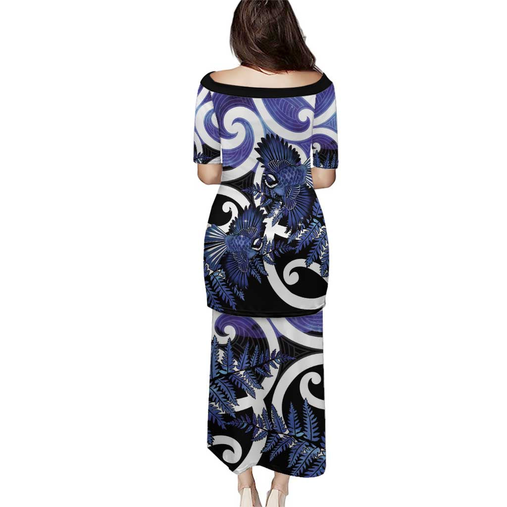 Piwakawaka New Zealand Matariki Family Matching Puletasi and Hawaiian Shirt Maori New Year Silver Fern Purple Galaxy LT14 - Polynesian Pride