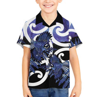 Piwakawaka New Zealand Matariki Family Matching Puletasi and Hawaiian Shirt Maori New Year Silver Fern Purple Galaxy LT14 Son's Shirt Purple - Polynesian Pride