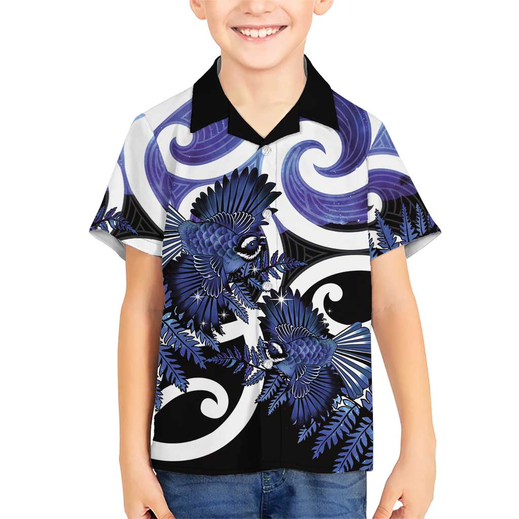 Piwakawaka New Zealand Matariki Family Matching Tank Maxi Dress and Hawaiian Shirt Maori New Year Silver Fern Purple Galaxy LT14 Son's Shirt Purple - Polynesian Pride