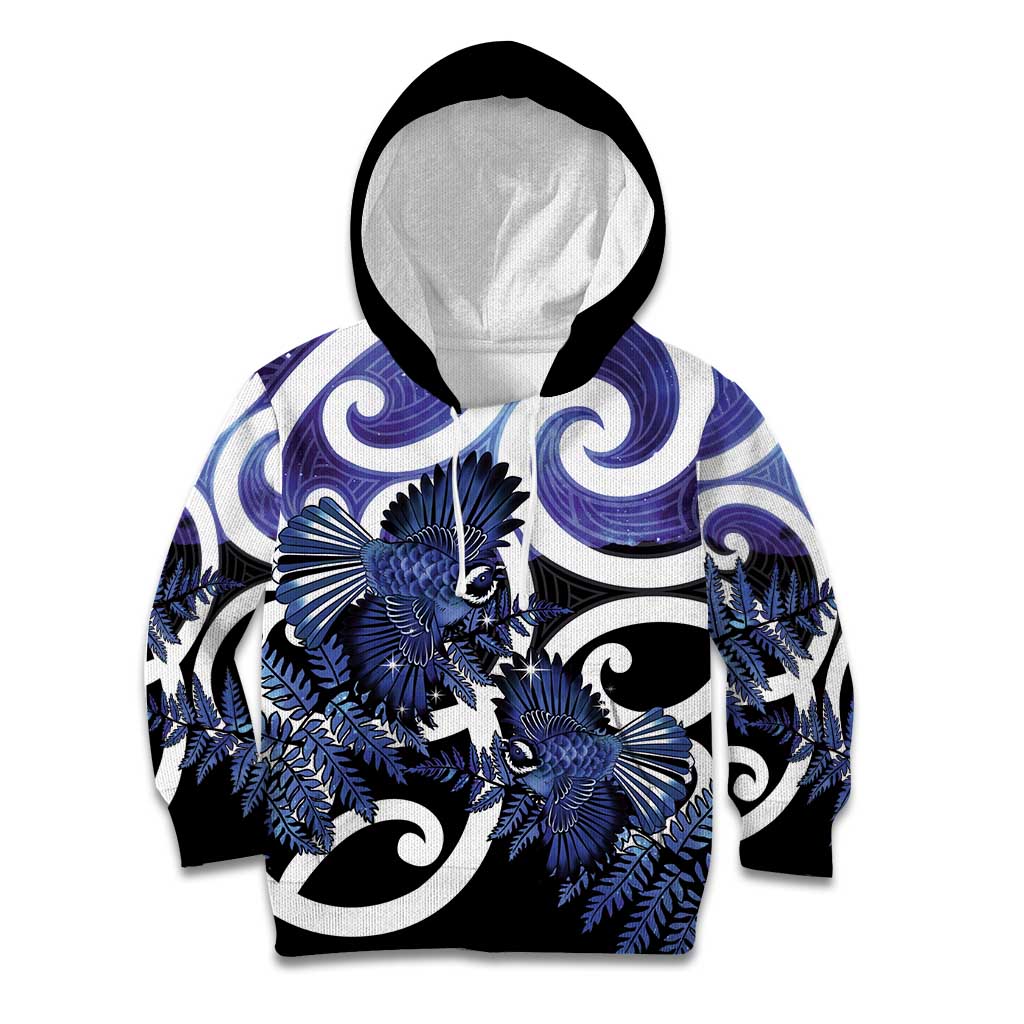 Piwakawaka New Zealand Matariki Kid Hoodie Maori New Year Silver Fern Purple Galaxy LT14 Hoodie Purple - Polynesian Pride