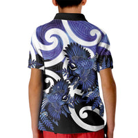 Piwakawaka New Zealand Matariki Kid Polo Shirt Maori New Year Silver Fern Purple Galaxy LT14 - Polynesian Pride