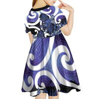 Piwakawaka New Zealand Matariki Kid Short Sleeve Dress Maori New Year Silver Fern Purple Galaxy LT14 - Polynesian Pride