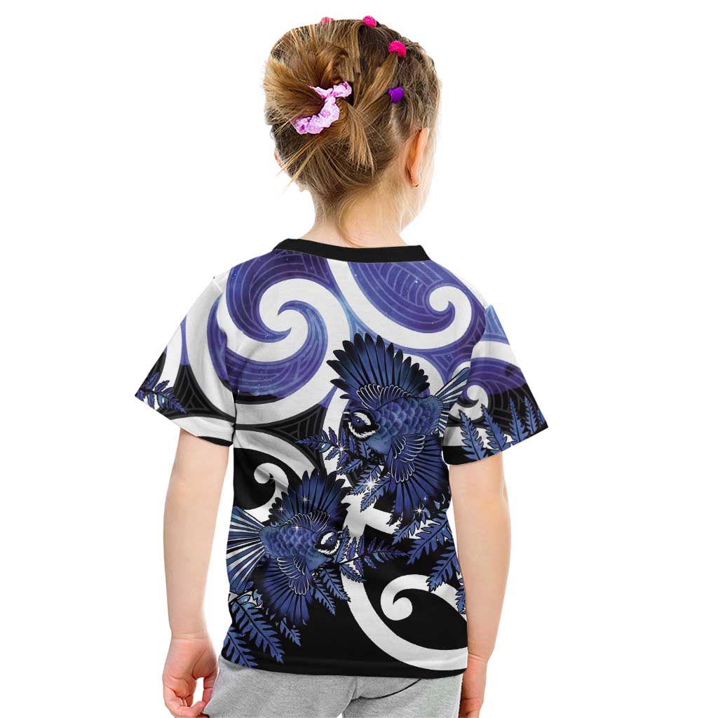 Piwakawaka New Zealand Matariki Kid T Shirt Maori New Year Silver Fern Purple Galaxy LT14 - Polynesian Pride