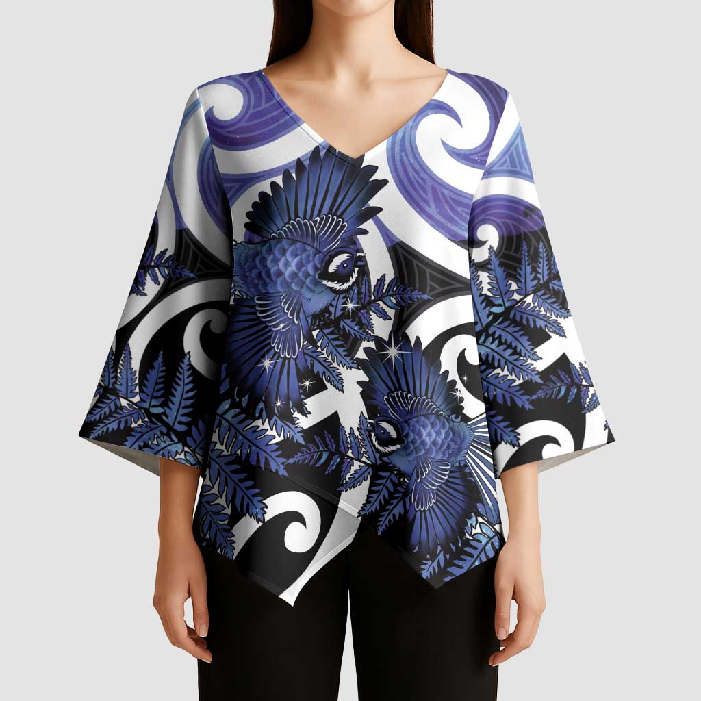 Piwakawaka New Zealand Matariki Kimono Sleeve Blouse Maori New Year Silver Fern Purple Galaxy LT14 - Polynesian Pride