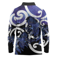Piwakawaka New Zealand Matariki Long Sleeve Polo Shirt Maori New Year Silver Fern Purple Galaxy LT14 - Polynesian Pride