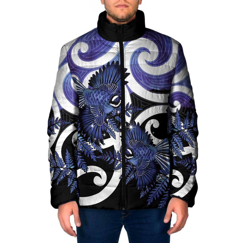 Piwakawaka New Zealand Matariki Padded Jacket Maori New Year Silver Fern Purple Galaxy
