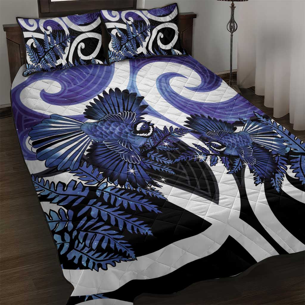 Piwakawaka New Zealand Matariki Quilt Bed Set Maori New Year Silver Fern Purple Galaxy