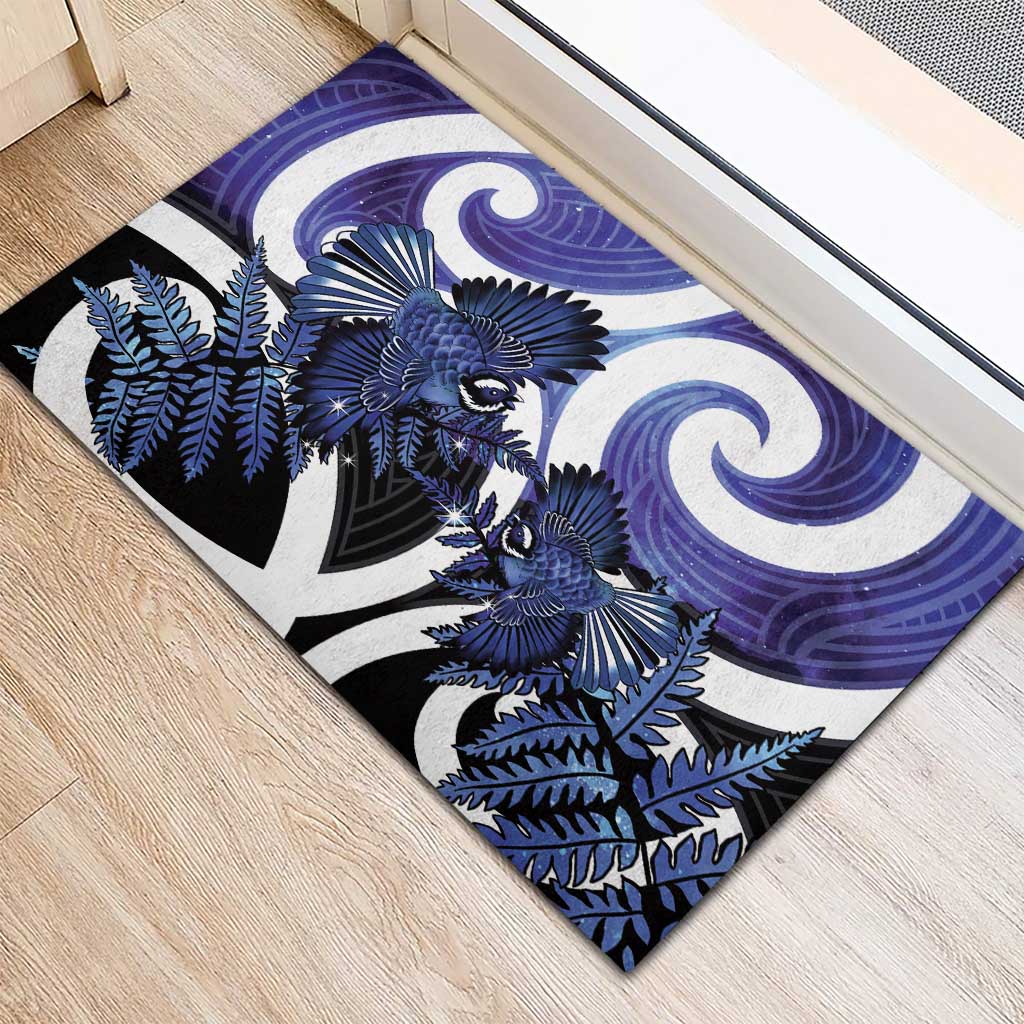 Piwakawaka New Zealand Matariki Rubber Doormat Maori New Year Silver Fern Purple Galaxy LT14 - Polynesian Pride