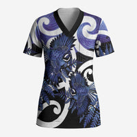 Piwakawaka New Zealand Matariki Scrub Top Maori New Year Silver Fern Purple Galaxy LT14 Adult Purple - Polynesian Pride