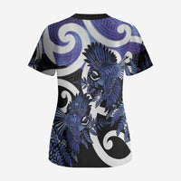Piwakawaka New Zealand Matariki Scrub Top Maori New Year Silver Fern Purple Galaxy LT14 - Polynesian Pride