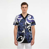 Piwakawaka New Zealand Matariki Scrub Top Maori New Year Silver Fern Purple Galaxy LT14 - Polynesian Pride