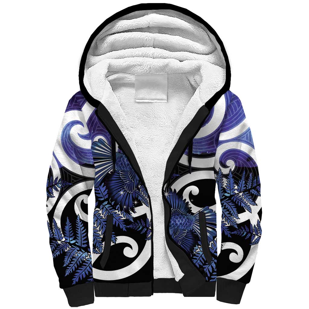 Piwakawaka New Zealand Matariki Sherpa Hoodie Maori New Year Silver Fern Purple Galaxy LT14 Unisex Purple - Polynesian Pride