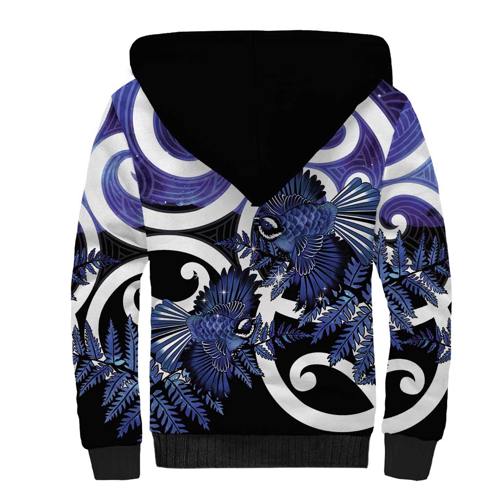 Piwakawaka New Zealand Matariki Sherpa Hoodie Maori New Year Silver Fern Purple Galaxy LT14 - Polynesian Pride