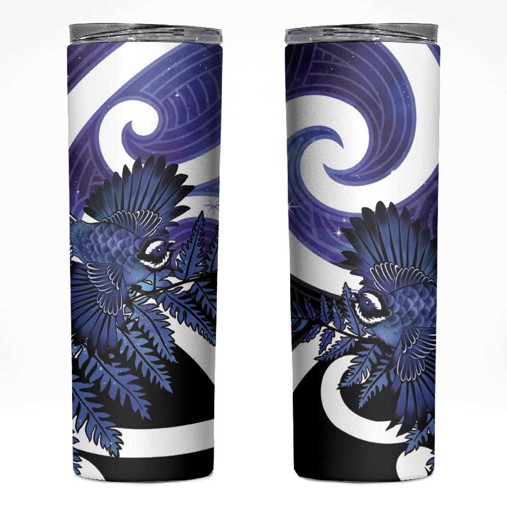 Piwakawaka New Zealand Matariki Skinny Tumbler Maori New Year Silver Fern Purple Galaxy