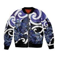 Piwakawaka New Zealand Matariki Sleeve Zip Bomber Jacket Maori New Year Silver Fern Purple Galaxy LT14 Unisex Purple - Polynesian Pride