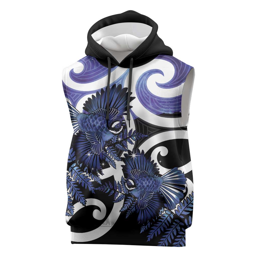 Piwakawaka New Zealand Matariki Sleeveless Hoodie Maori New Year Silver Fern Purple Galaxy LT14 Purple - Polynesian Pride
