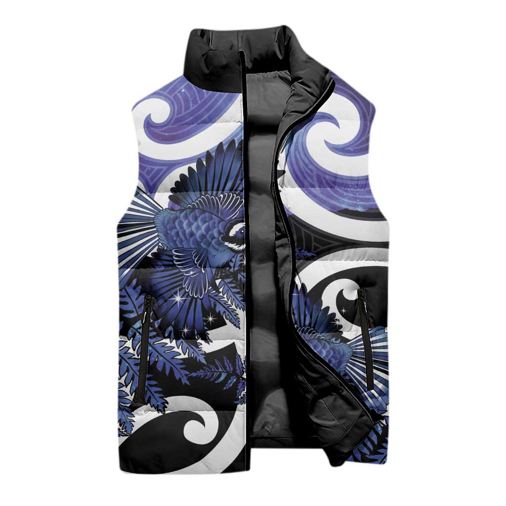 Piwakawaka New Zealand Matariki Sleeveless Puffer Jacket Maori New Year Silver Fern Purple Galaxy LT14 - Polynesian Pride