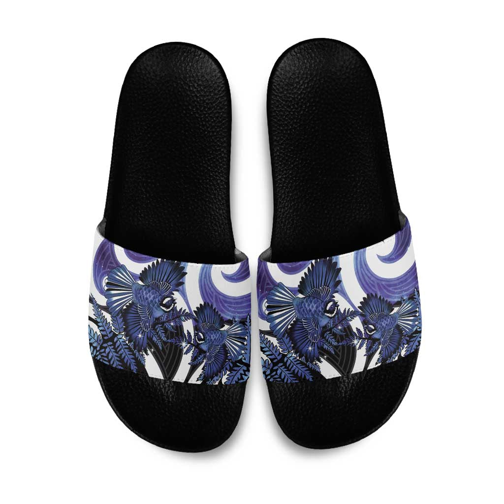Piwakawaka New Zealand Matariki Slide Sandals Maori New Year Silver Fern Purple Galaxy LT14 Purple - Polynesian Pride