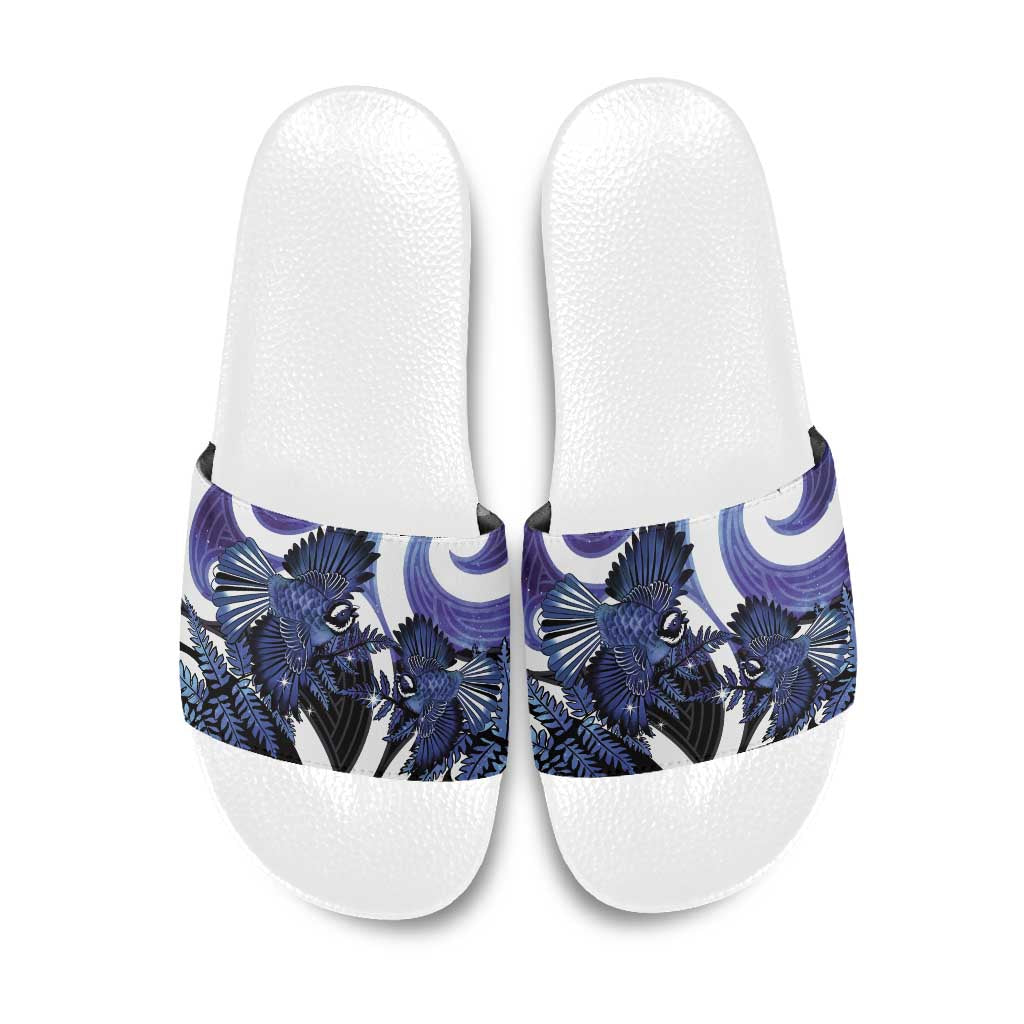 Piwakawaka New Zealand Matariki Slide Sandals Maori New Year Silver Fern Purple Galaxy LT14 Purple - Polynesian Pride
