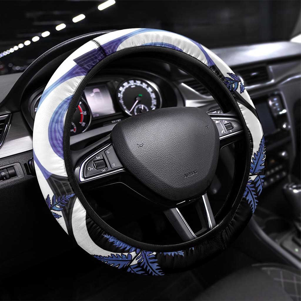 Piwakawaka New Zealand Matariki Steering Wheel Cover Maori New Year Silver Fern Purple Galaxy