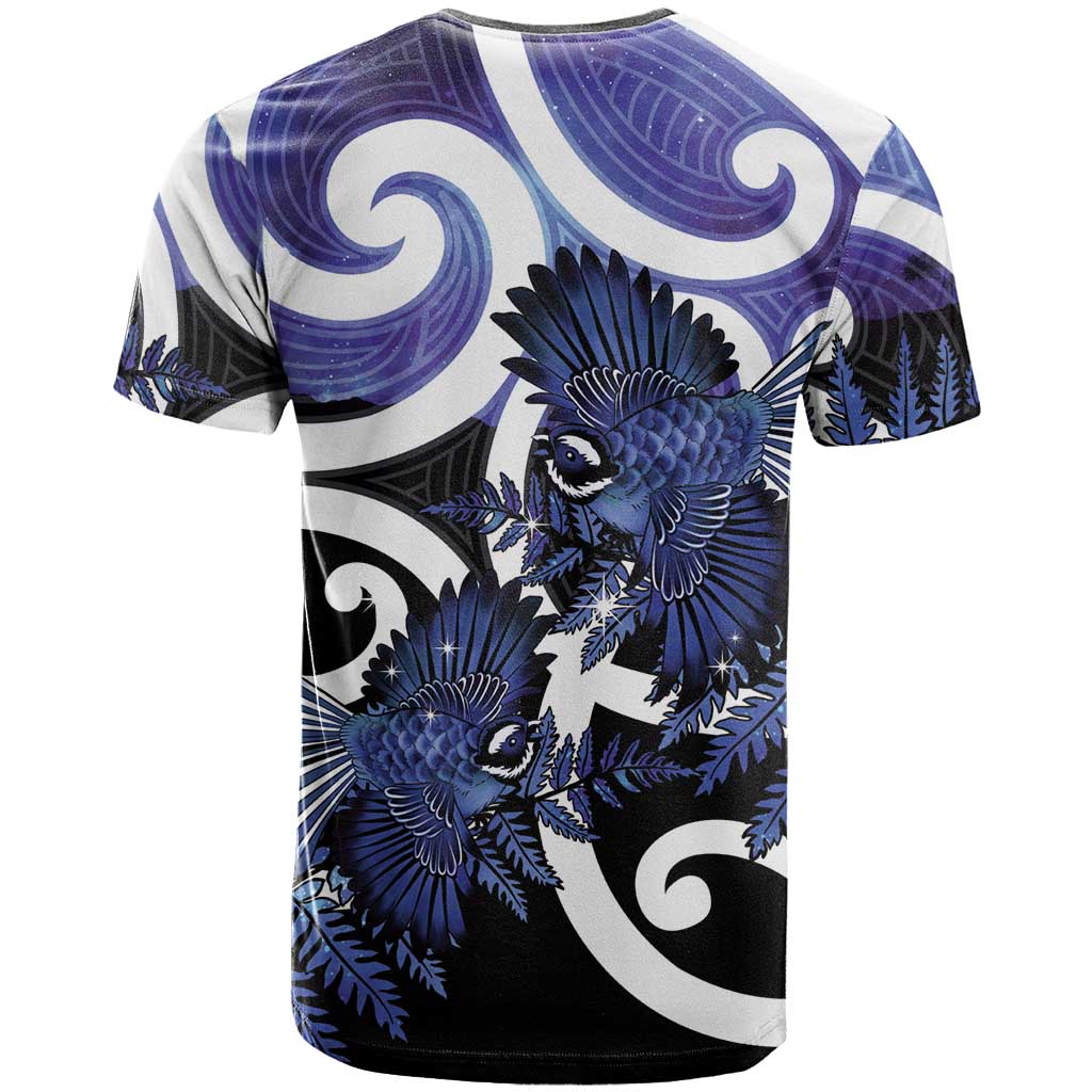 Piwakawaka New Zealand Matariki T Shirt Maori New Year Silver Fern Purple Galaxy
