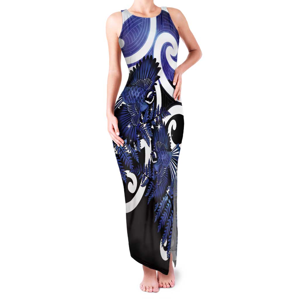 Piwakawaka New Zealand Matariki Tank Maxi Dress Maori New Year Silver Fern Purple Galaxy LT14 Women Purple - Polynesian Pride