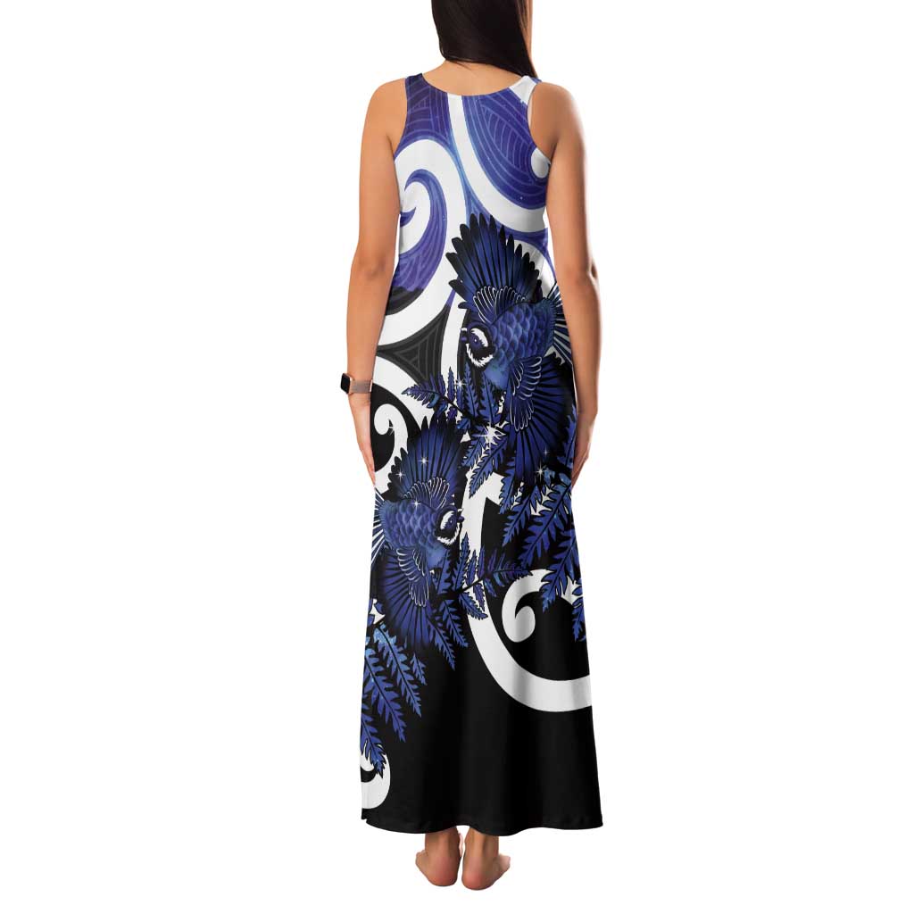 Piwakawaka New Zealand Matariki Tank Maxi Dress Maori New Year Silver Fern Purple Galaxy LT14 - Polynesian Pride
