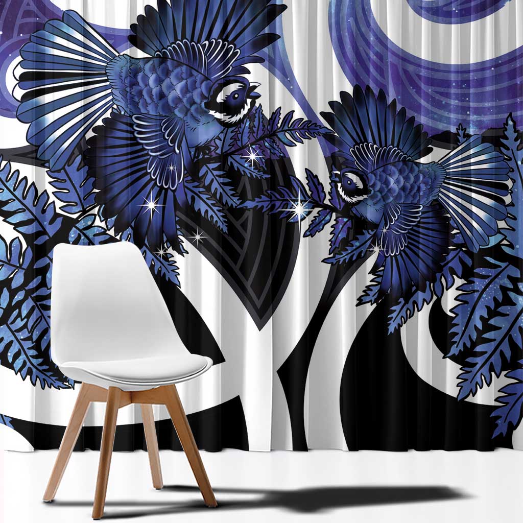 Piwakawaka New Zealand Matariki Window Curtain Maori New Year Silver Fern Purple Galaxy LT14 - Polynesian Pride
