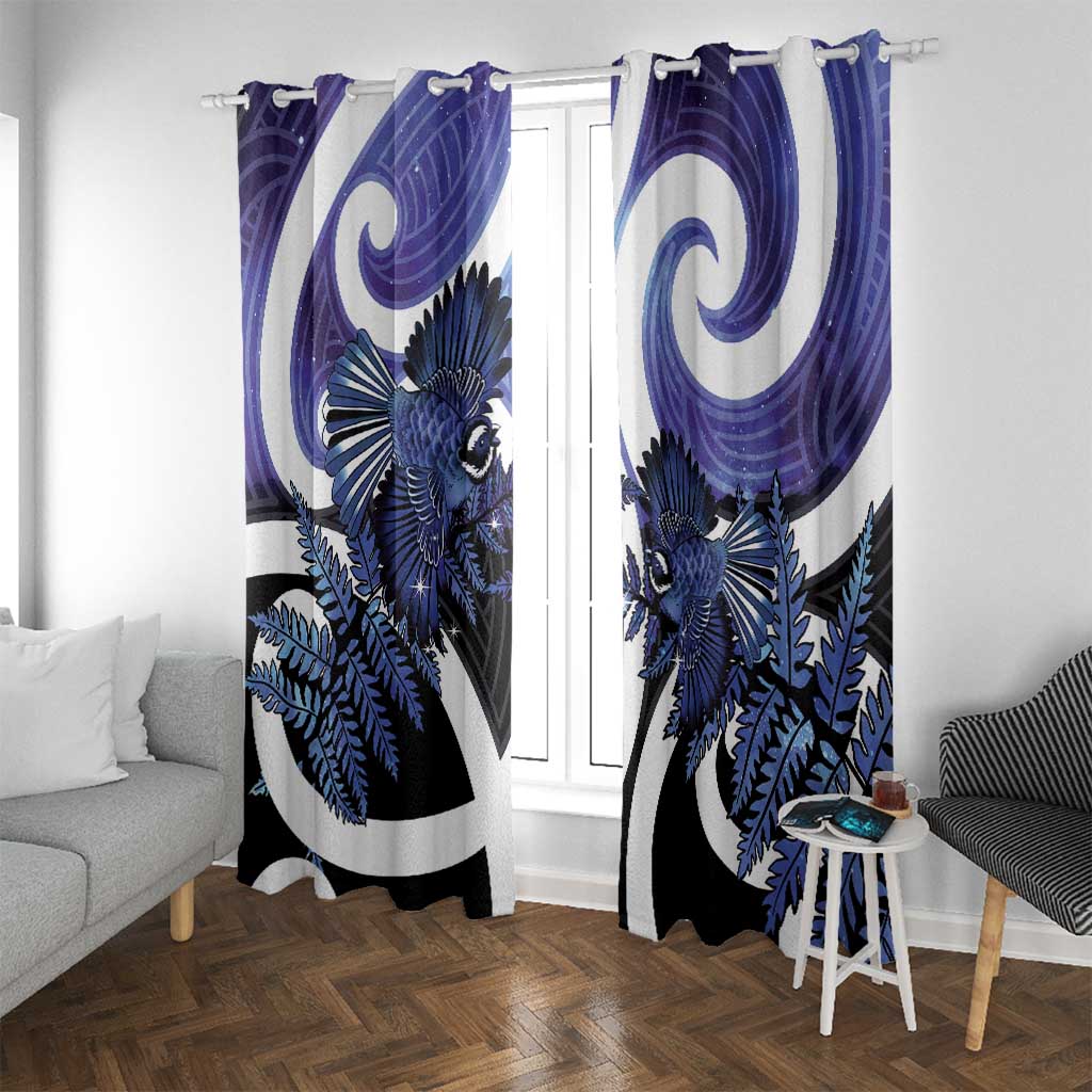Piwakawaka New Zealand Matariki Window Curtain Maori New Year Silver Fern Purple Galaxy LT14 With Grommets Purple - Polynesian Pride