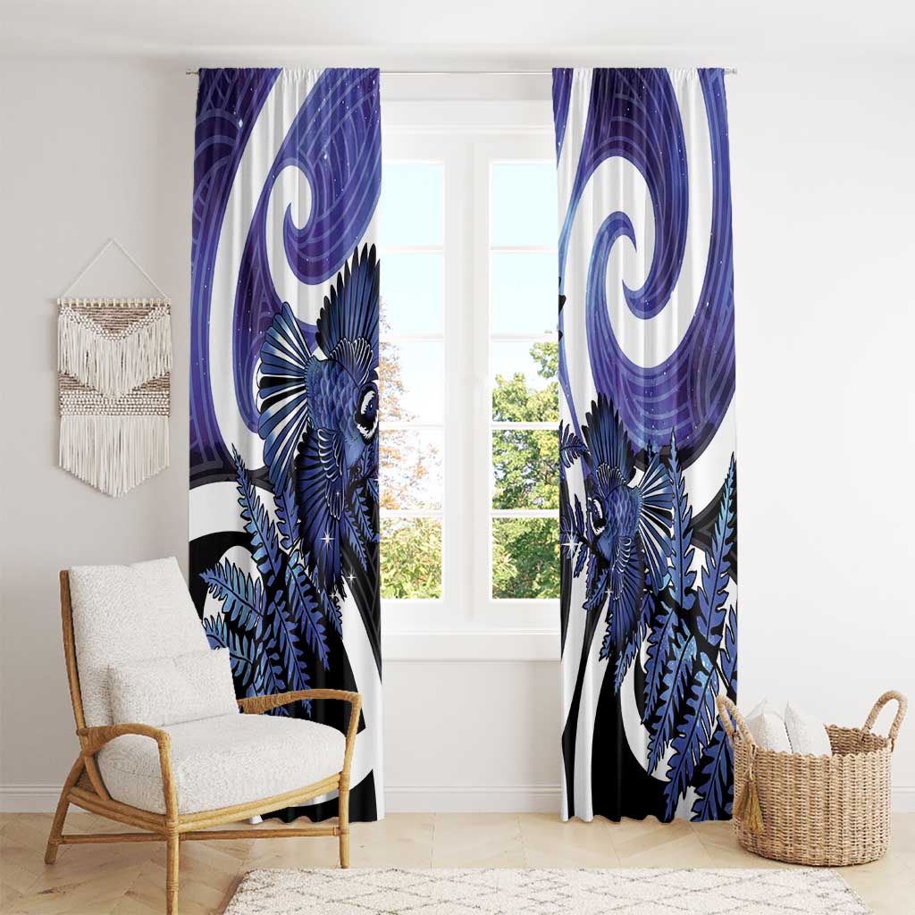Piwakawaka New Zealand Matariki Window Curtain Maori New Year Silver Fern Purple Galaxy LT14 - Polynesian Pride