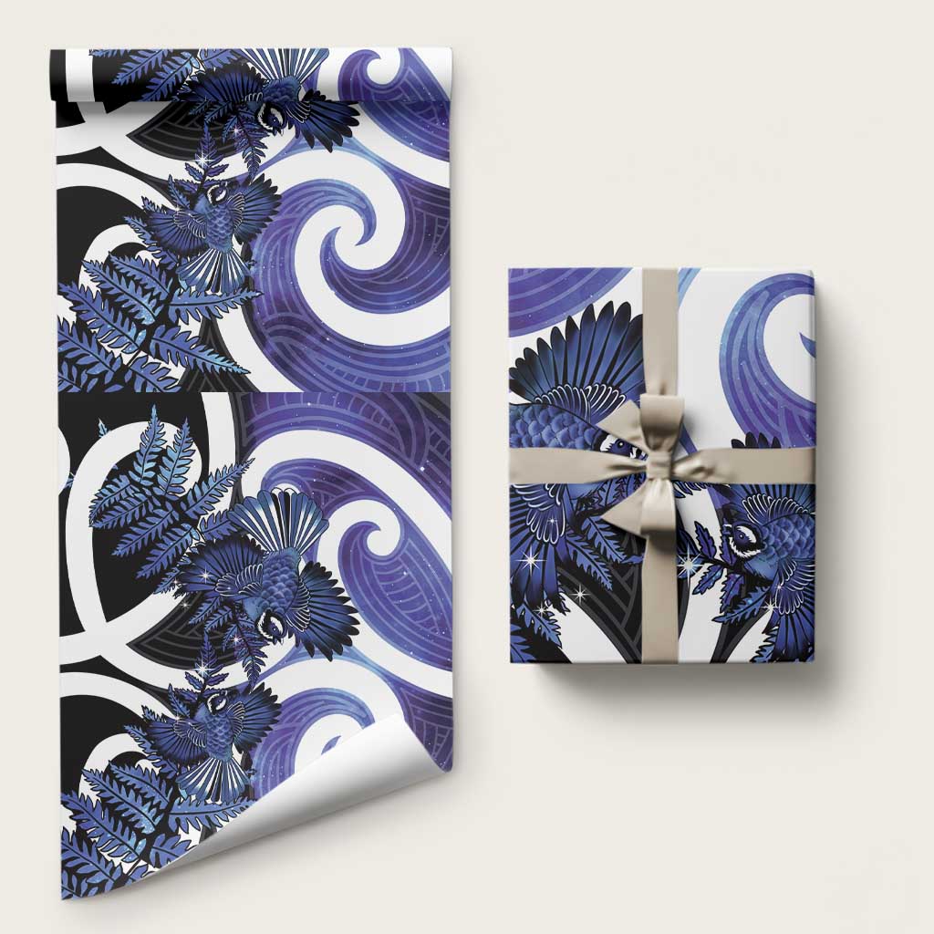 Piwakawaka New Zealand Matariki Wrapping Paper Maori New Year Silver Fern Purple Galaxy
