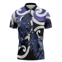Piwakawaka New Zealand Matariki Zipper Polo Shirt Maori New Year Silver Fern Purple Galaxy LT14 Purple - Polynesian Pride