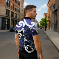 Piwakawaka New Zealand Matariki Zipper Polo Shirt Maori New Year Silver Fern Purple Galaxy LT14 - Polynesian Pride