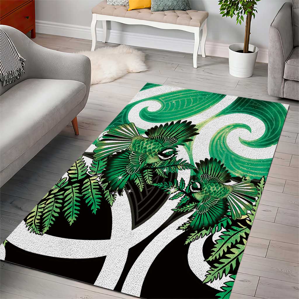 Piwakawaka New Zealand Matariki Area Rug Maori New Year Silver Fern Green Galaxy LT14 - Polynesian Pride
