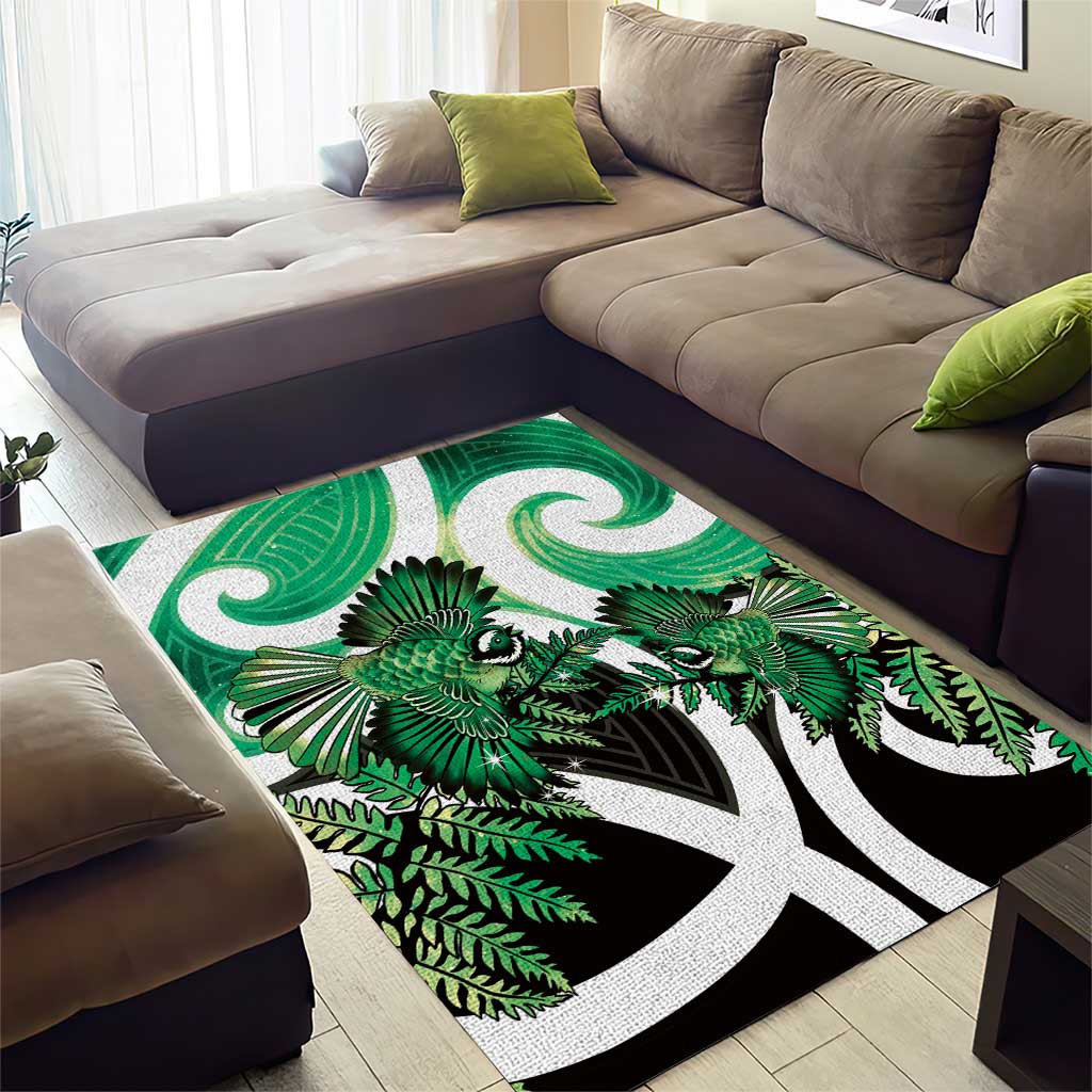 Piwakawaka New Zealand Matariki Area Rug Maori New Year Silver Fern Green Galaxy LT14 - Polynesian Pride