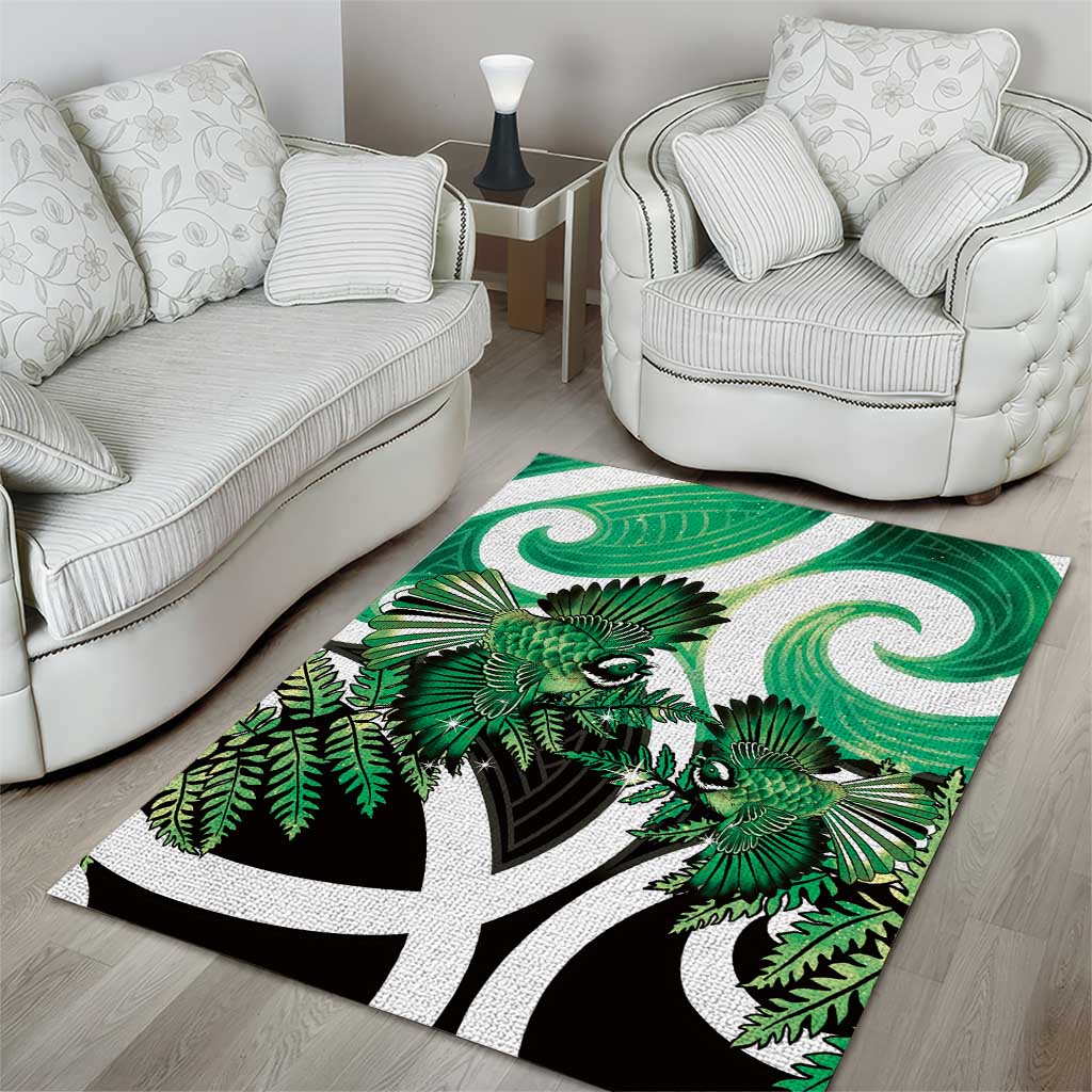 Piwakawaka New Zealand Matariki Area Rug Maori New Year Silver Fern Green Galaxy LT14 - Polynesian Pride