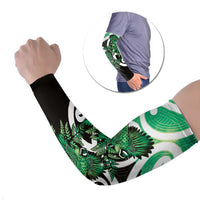 Piwakawaka New Zealand Matariki Arm Sleeves Maori New Year Silver Fern Green Galaxy LT14 Set of 2 Green - Polynesian Pride