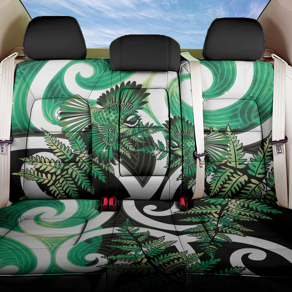 Piwakawaka New Zealand Matariki Back Car Seat Cover Maori New Year Silver Fern Green Galaxy LT14 One Size Green - Polynesian Pride
