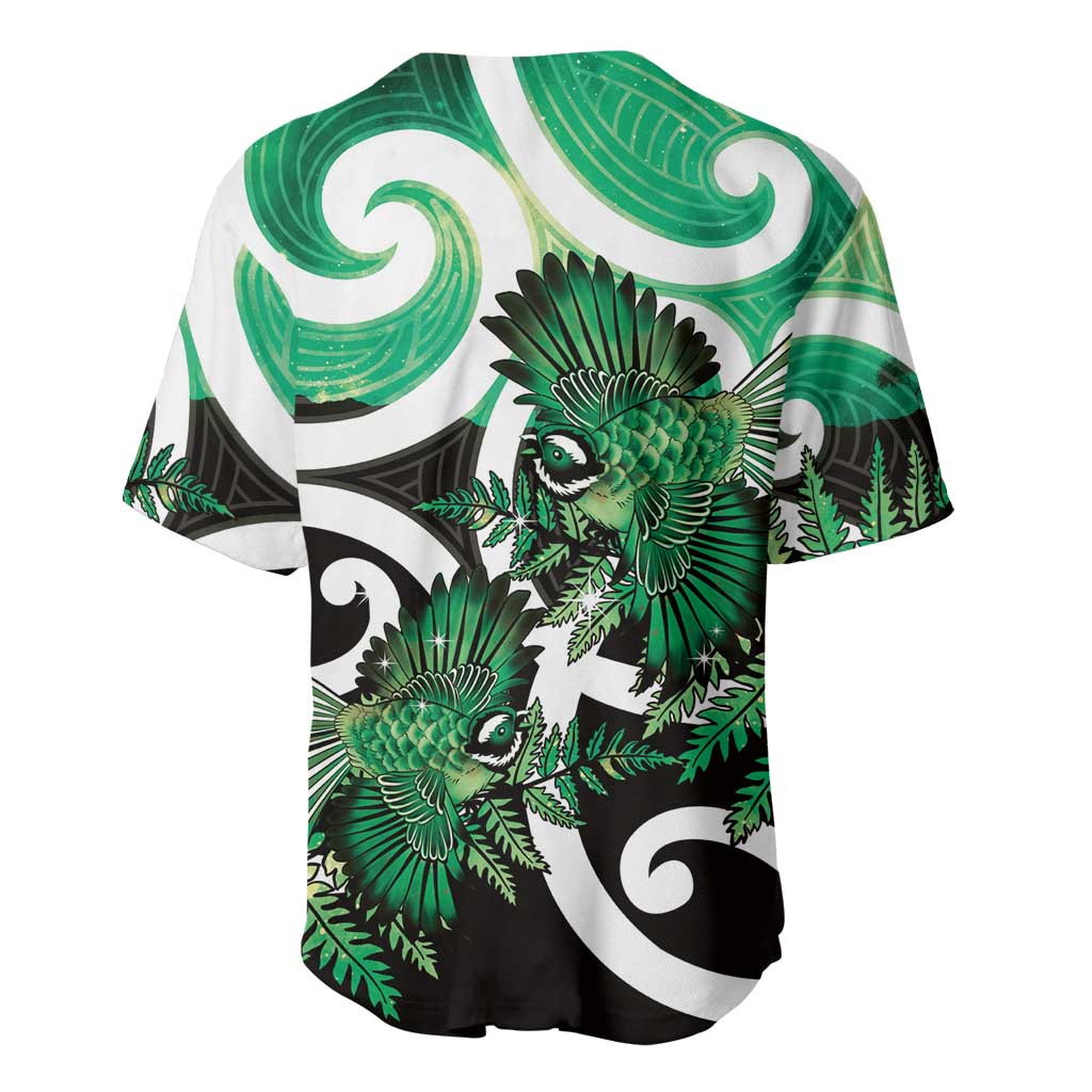 Piwakawaka New Zealand Matariki Baseball Jersey Maori New Year Silver Fern Green Galaxy LT14 - Polynesian Pride