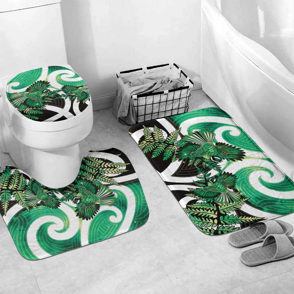 Piwakawaka New Zealand Matariki Bathroom Set Maori New Year Silver Fern Green Galaxy LT14 Mat Set Only (3 pcs) One Size Green - Polynesian Pride
