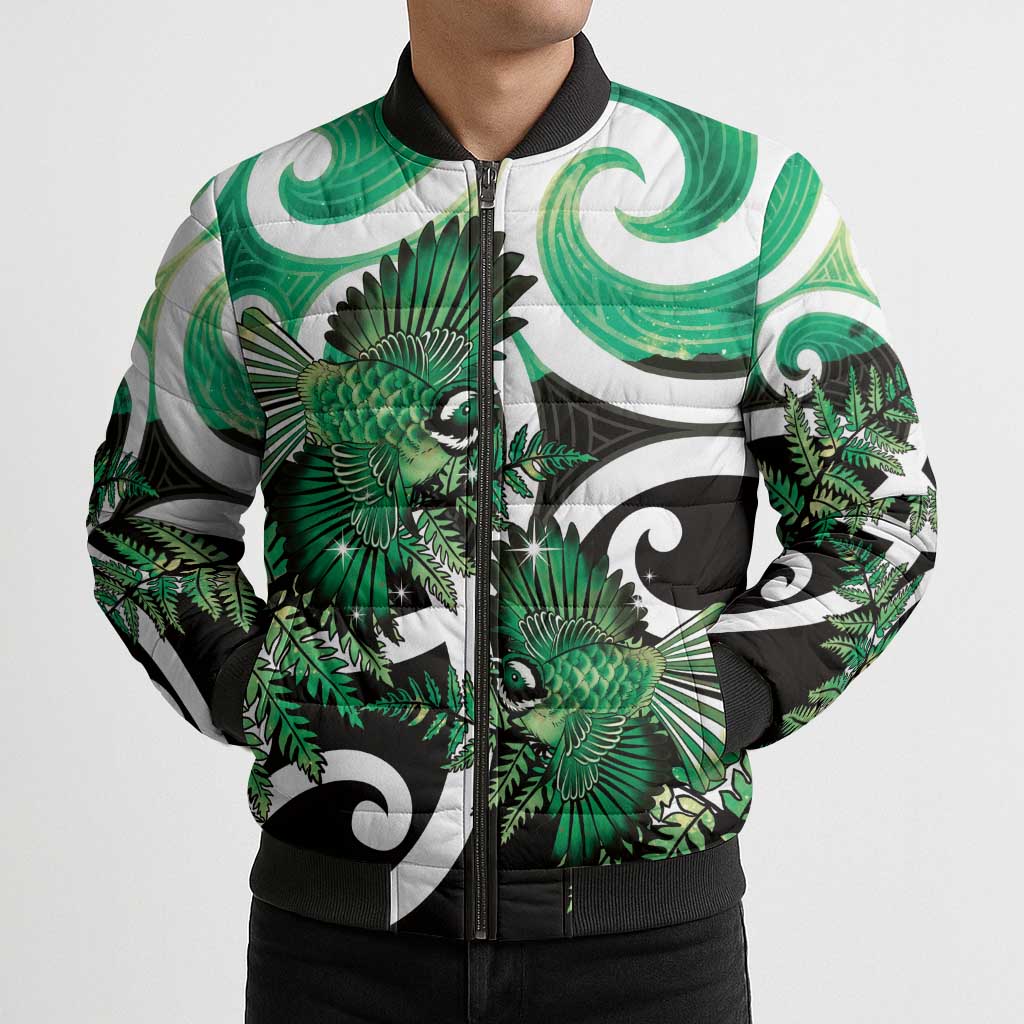 Piwakawaka New Zealand Matariki Bomber Puffer Jacket Maori New Year Silver Fern Green Galaxy LT14 - Polynesian Pride