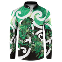 Piwakawaka New Zealand Matariki Button Sweatshirt Maori New Year Silver Fern Green Galaxy LT14 Green - Polynesian Pride