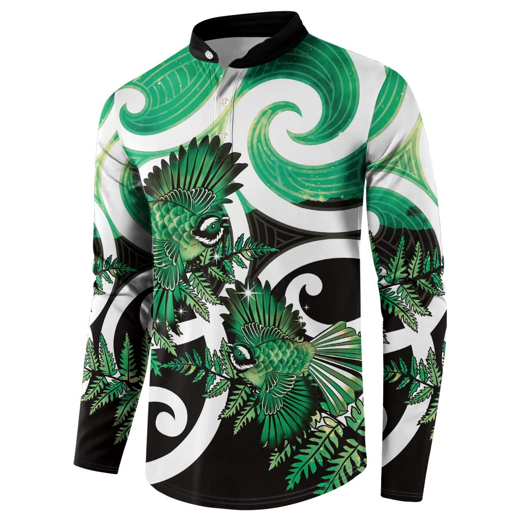 Piwakawaka New Zealand Matariki Button Sweatshirt Maori New Year Silver Fern Green Galaxy LT14 - Polynesian Pride