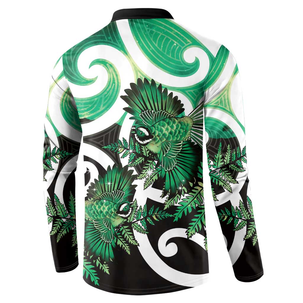 Piwakawaka New Zealand Matariki Button Sweatshirt Maori New Year Silver Fern Green Galaxy LT14 - Polynesian Pride