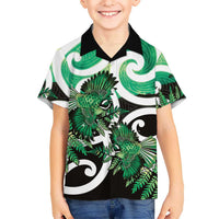 Piwakawaka New Zealand Matariki Family Matching Off Shoulder Maxi Dress and Hawaiian Shirt Maori New Year Silver Fern Green Galaxy LT14 Son's Shirt Green - Polynesian Pride