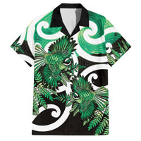 Piwakawaka New Zealand Matariki Family Matching Off Shoulder Short Dress and Hawaiian Shirt Maori New Year Silver Fern Green Galaxy LT14 Dad's Shirt - Short Sleeve Green - Polynesian Pride