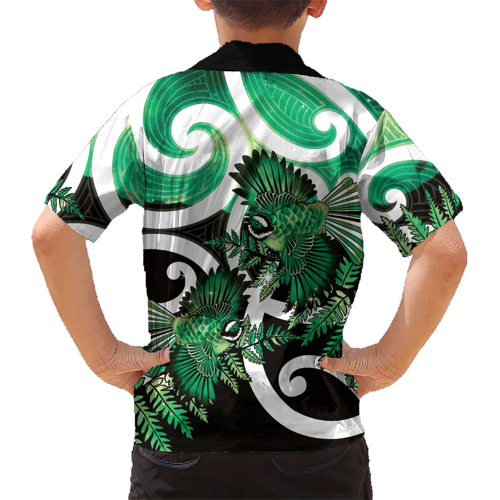 Piwakawaka New Zealand Matariki Family Matching Puletasi and Hawaiian Shirt Maori New Year Silver Fern Green Galaxy LT14 - Polynesian Pride